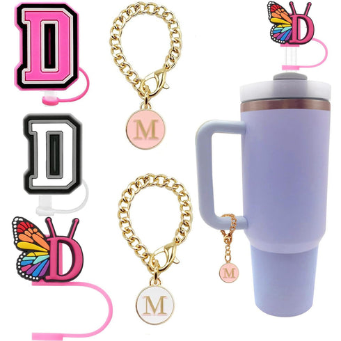 English Letter Butterfly Dust-proof Straw Cap Pendant Set for tumbler, Tumbler set Accessories